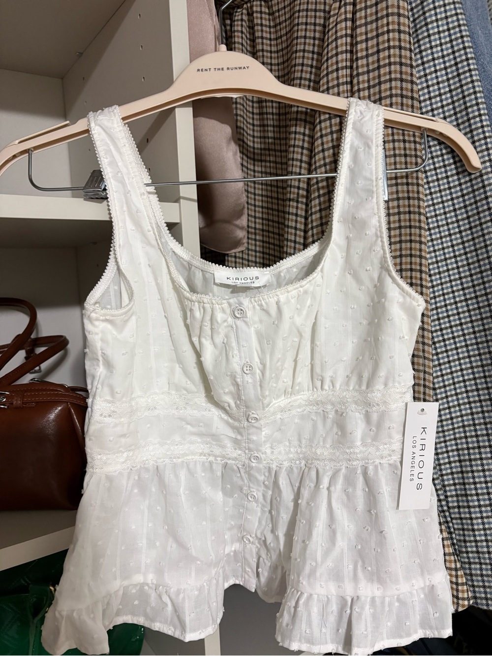 KIRIOUS White Swiss Dot Ruffle Tank Top NWT